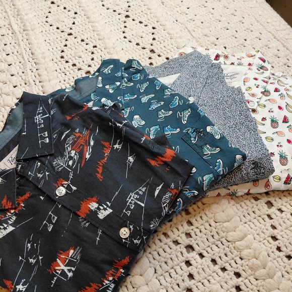 Penguin By Munsingwear Other - Lot 4 Penguin Mens XL Button Up AOP Graphic Shirt Funny‎ Humor Shoes Ski Fruit